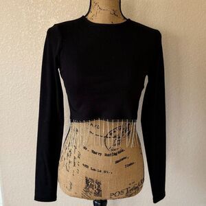 Noisy May Black Fringed Crop Top